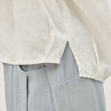 100% Linen Hand-Beaded Neckline Elastic Cuffs Blouse