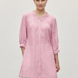 100% Linen Ruffle Trim Half Sleeve Tunic Shirt
