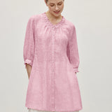 100% Linen Ruffle Trim Half Sleeve Tunic Shirt