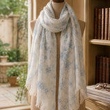 100% Linen Blue Terracotta Print Scarf