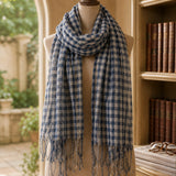 100% Linen Multi-Pattern Plaid Stripe Scarf