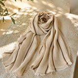 100% Linen Stripe Print Tassel Scarf