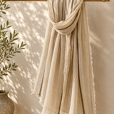 100% Linen Stripe Print Tassel Scarf