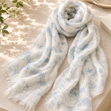 100% Linen Blue Terracotta Print Scarf