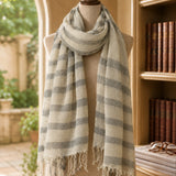 100% Linen Multi-Pattern Plaid Stripe Scarf