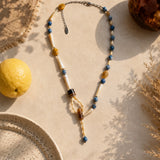 Vintage Mixed Gemstone Beaded Y Drop Necklace
