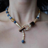 Vintage Mixed Gemstone Beaded Y Drop Necklace