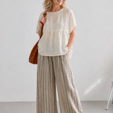 100% Linen Boat Neck Gathered Dolman Sleeve Blouse