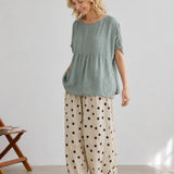 100% Linen Boat Neck Gathered Dolman Sleeve Blouse