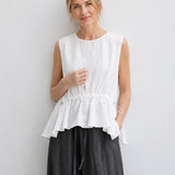 100% Linen Drawstring Cinch Waist Peplum Sleeveless Tank Top
