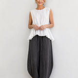 100% Linen Drawstring Cinch Waist Peplum Sleeveless Tank Top