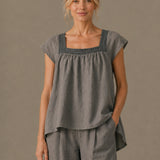 100% Linen Square Neck Patchwork Blouse