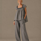 100% Linen Square Neck Patchwork Blouse