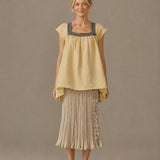 100% Linen Square Neck Patchwork Blouse
