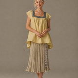 100% Linen Square Neck Patchwork Blouse