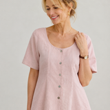 100% Linen U Scoop Neck Button Front Short Sleeve Blouse