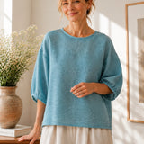 100% Checked Pattern 3/4 Sleeve Blouse