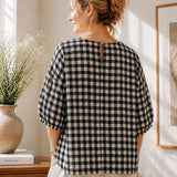 100% Checked Pattern 3/4 Sleeve Blouse