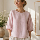 100% Checked Pattern 3/4 Sleeve Blouse