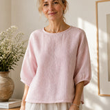 100% Checked Pattern 3/4 Sleeve Blouse