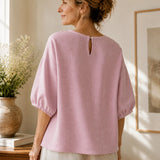 100% Checked Pattern 3/4 Sleeve Blouse