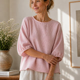 100% Checked Pattern 3/4 Sleeve Blouse