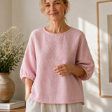 100% Checked Pattern 3/4 Sleeve Blouse