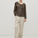 100% Linen Elastic Drawstring Straight Leg Pants