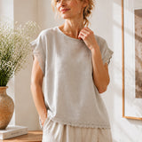 100% Lace Trim Capes Sleeve Blouse