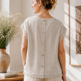 100% Lace Trim Capes Sleeve Blouse
