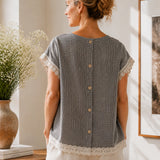 100% Lace Trim Capes Sleeve Blouse