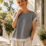 100% Lace Trim Capes Sleeve Blouse
