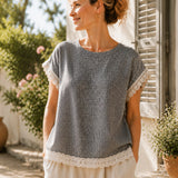 100% Lace Trim Capes Sleeve Blouse