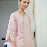 100% Linen Vintage 3/4 Sleeve Diagonal Button Blouse
