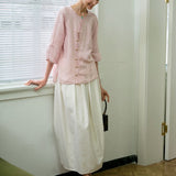 100% Linen Vintage 3/4 Sleeve Diagonal Button Blouse
