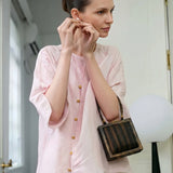 100% Linen Vintage 3/4 Sleeve Diagonal Button Blouse