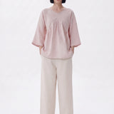 100% Linen 3/4 Sleeve Gathered Front Blouse