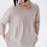 100% Linen 3/4 Sleeve Gathered Front Blouse