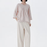 100% Linen 3/4 Sleeve Gathered Front Blouse