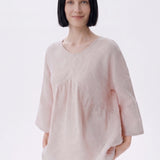 100% Linen 3/4 Sleeve Gathered Front Blouse