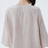 100% Linen 3/4 Sleeve Gathered Front Blouse