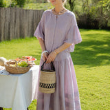 100% Linen A-line Tiered Maxi Skirt