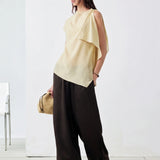 100% Linen Asymmetric Draped Blouse