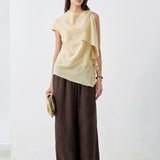 100% Linen Asymmetric Draped Blouse
