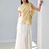 100% Linen Asymmetric Draped Blouse