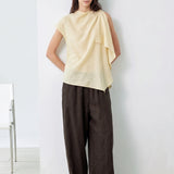 100% Linen Asymmetric Draped Blouse