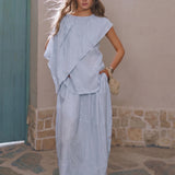 100% Linen Asymmetric Draped Blouse