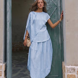 100% Linen Asymmetric Draped Blouse