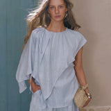 100% Linen Asymmetric Draped Blouse