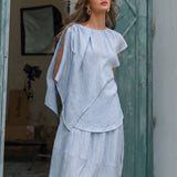 100% Linen Asymmetric Draped Blouse